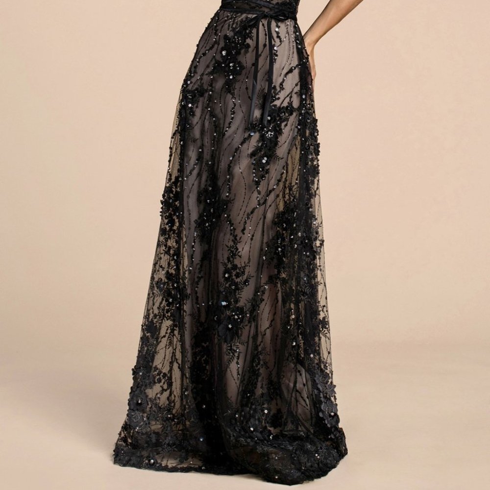Black/Nude V-Neck Beaded Evening open back  Party Prom Dress Gown CD0464 - Picture 2 of 6